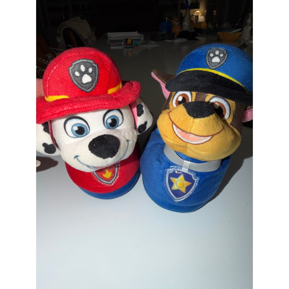 Paw Patrol Marshall Chase Toddler Plush Slippers Size 5-6 Blue Red
